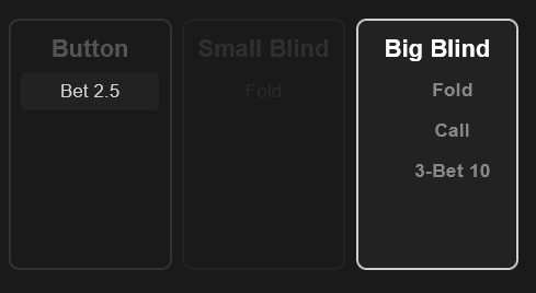Action input for a poker hand in the PokerMoose solver
